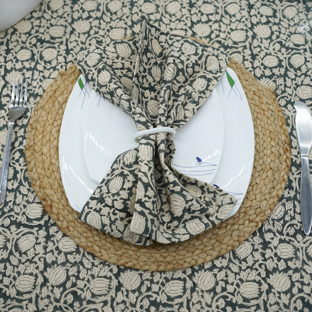 Set of 4 Floral Block Print Dinner Napkins-8 Kamal