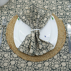 Set of 4 Floral Block Print Dinner Napkins-8 Kamal