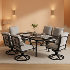 7 Piece Patio Dining Set For 6 With Swivel Chairs And Olefin Cushions-0
