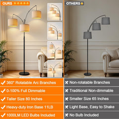 Dimmable Ultra-Tall Arc Floor Lamp Beige-Tone Shade-1