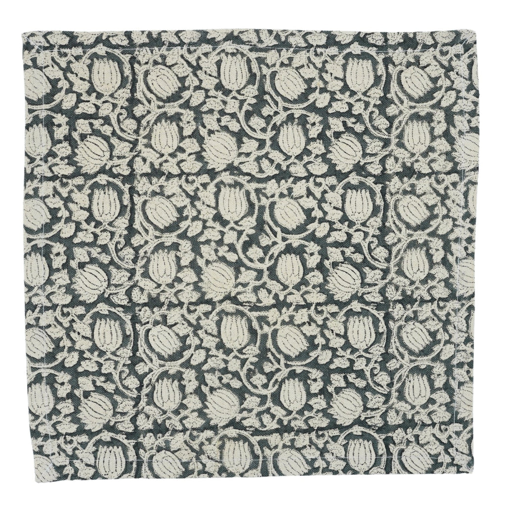 Set of 4 Floral Block Print Dinner Napkins-8 Kamal