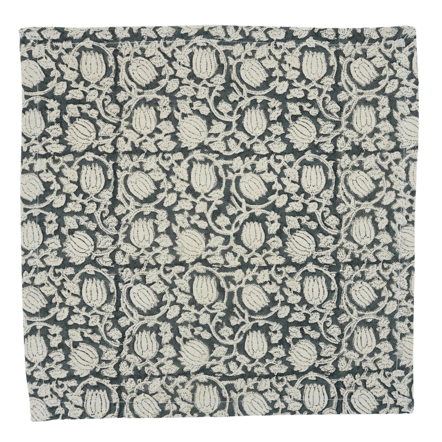 Set of 4 Floral Block Print Dinner Napkins-8 Kamal