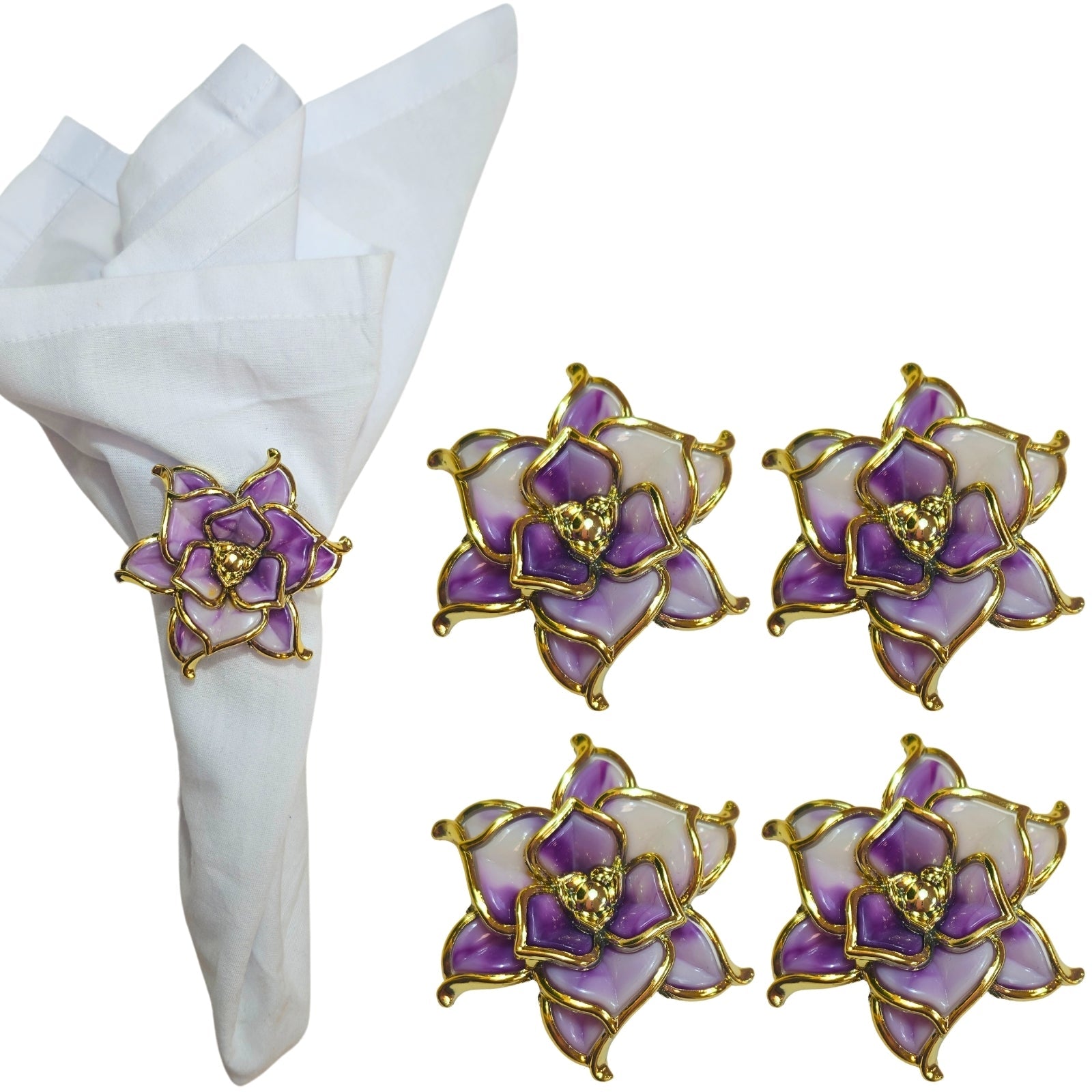 Charlo's Set of 4 Rose Party Delicate Flower Napkin Rings for Wedding, Thanksgiving, Christmas, Wedding, Banquet, Birthday-0