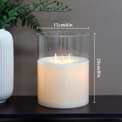 8''High 3-Wick Glass Battery Operated  Flameless Candles White-4