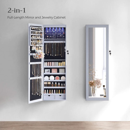 47.2 Inch Tall Lockable Jewelry Cabinet With Mirror Gray-1