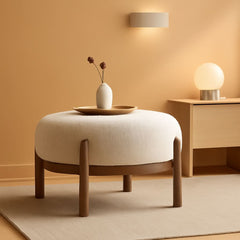 Beige Sherpa Ottoman Footstool With Premium Lumber-0