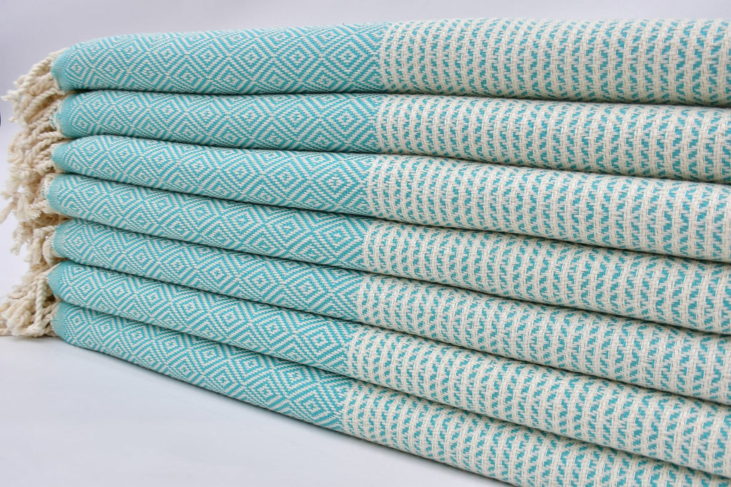 DOTTY DIAMOND TURQUOISE TURKISH TOWEL-3