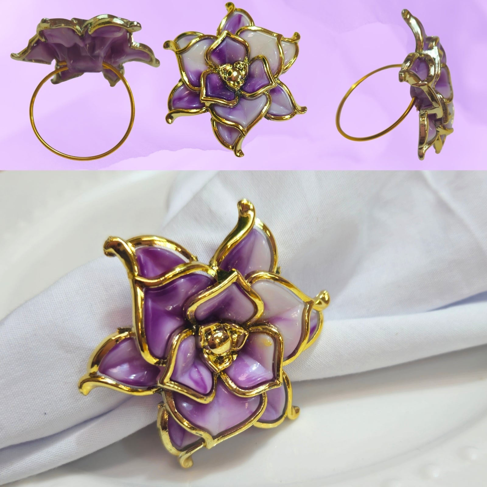 Charlo's Set of 4 Rose Party Delicate Flower Napkin Rings for Wedding, Thanksgiving, Christmas, Wedding, Banquet, Birthday-1