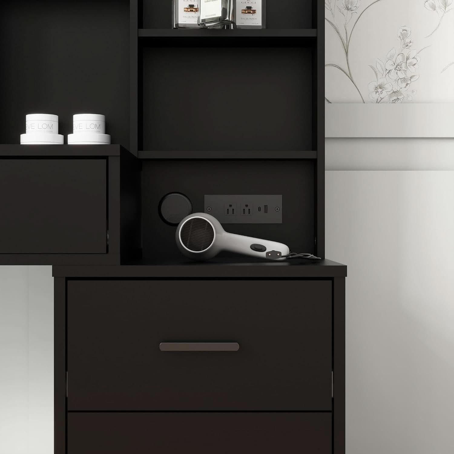 Black Vanity Desk With Large Mirror Illumination Mode-4