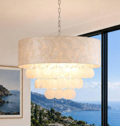 Capiz Shell Drum Chandelier Seventeen Inch Four Light Naturalistic-0