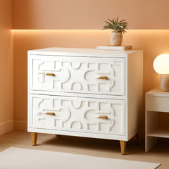 Two Drawer Lateral File Cabinet White And Gold For Legal Letter A4 Files Printer Stand Home Office-0