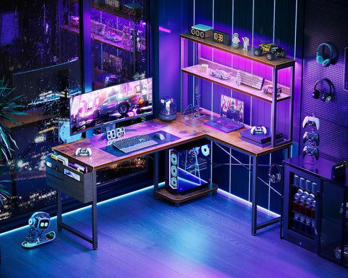 53 Inch L Shaped Desk With LED Lights And Power Outlet-1