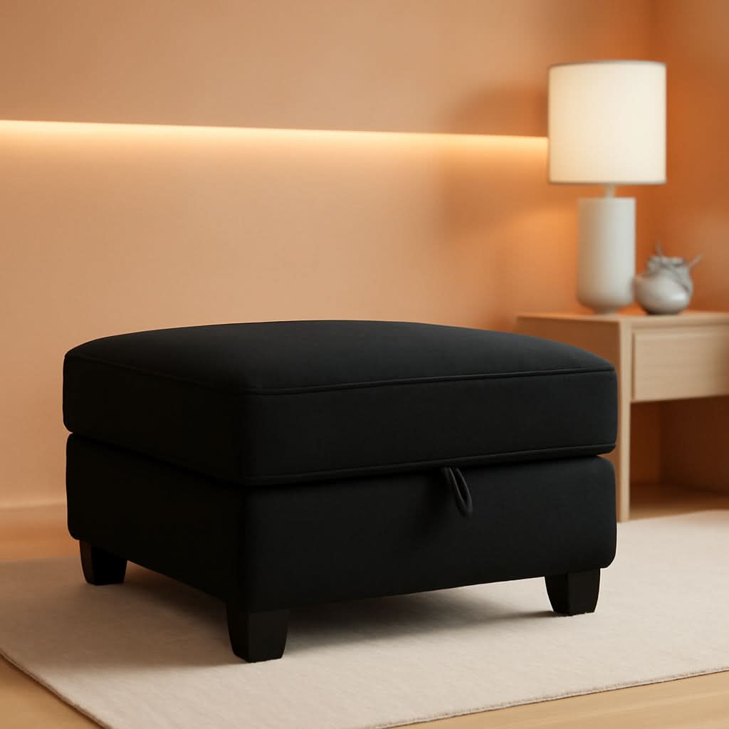 Premium Velvet Black Multifunctional Storage Ottoman-0