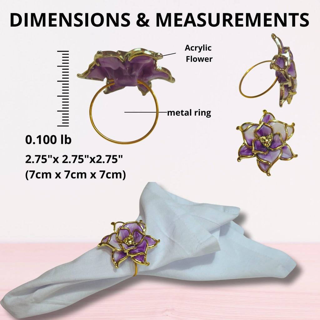 Charlo's Set of 4 Rose Party Delicate Flower Napkin Rings for Wedding, Thanksgiving, Christmas, Wedding, Banquet, Birthday-4