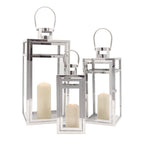 19''&15''&12'' H Stainless Steel Metal Candle Lantern  Candle Holder with Clear Glass Panels(Set of 3)-3