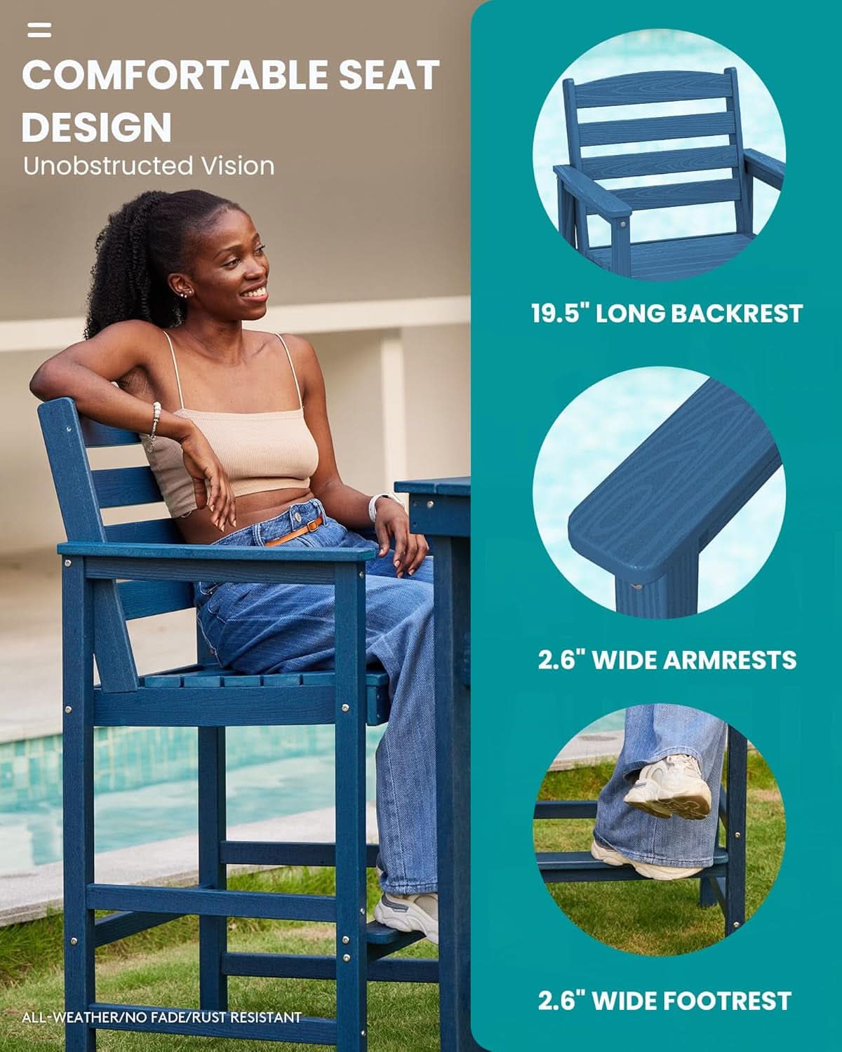 Adirondack Outdoor Bar Table And Chairs Set Blue-4