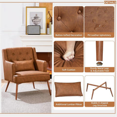 Two Brown Leatherette Mid Century Accent Chairs Set-3