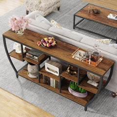 70.9 Inch Rustic Industrial Sofa Table Storage Shelves-3