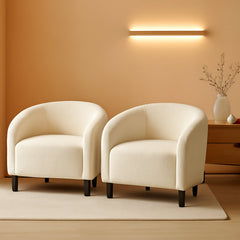 Beige Boucle Barrel Armchairs For Contemporary Living