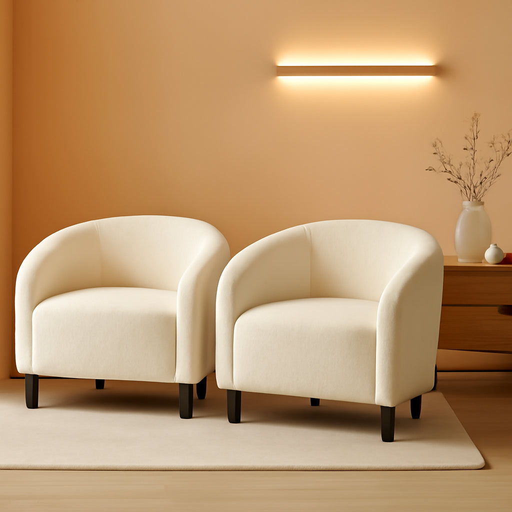 Beige Boucle Barrel Armchairs For Contemporary Living