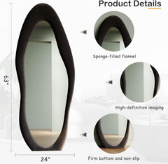 63 Inch Full Length Mirror Black Flannel Wrapped Frame-4