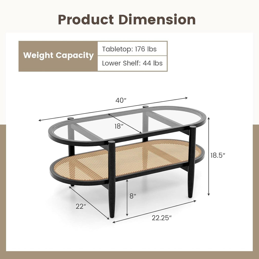 Rattan Coffee Table 40 Inch Premium Acacia Wood Finish-2