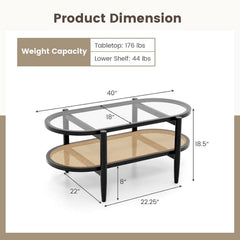 Rattan Coffee Table 40 Inch Premium Acacia Wood Finish-2