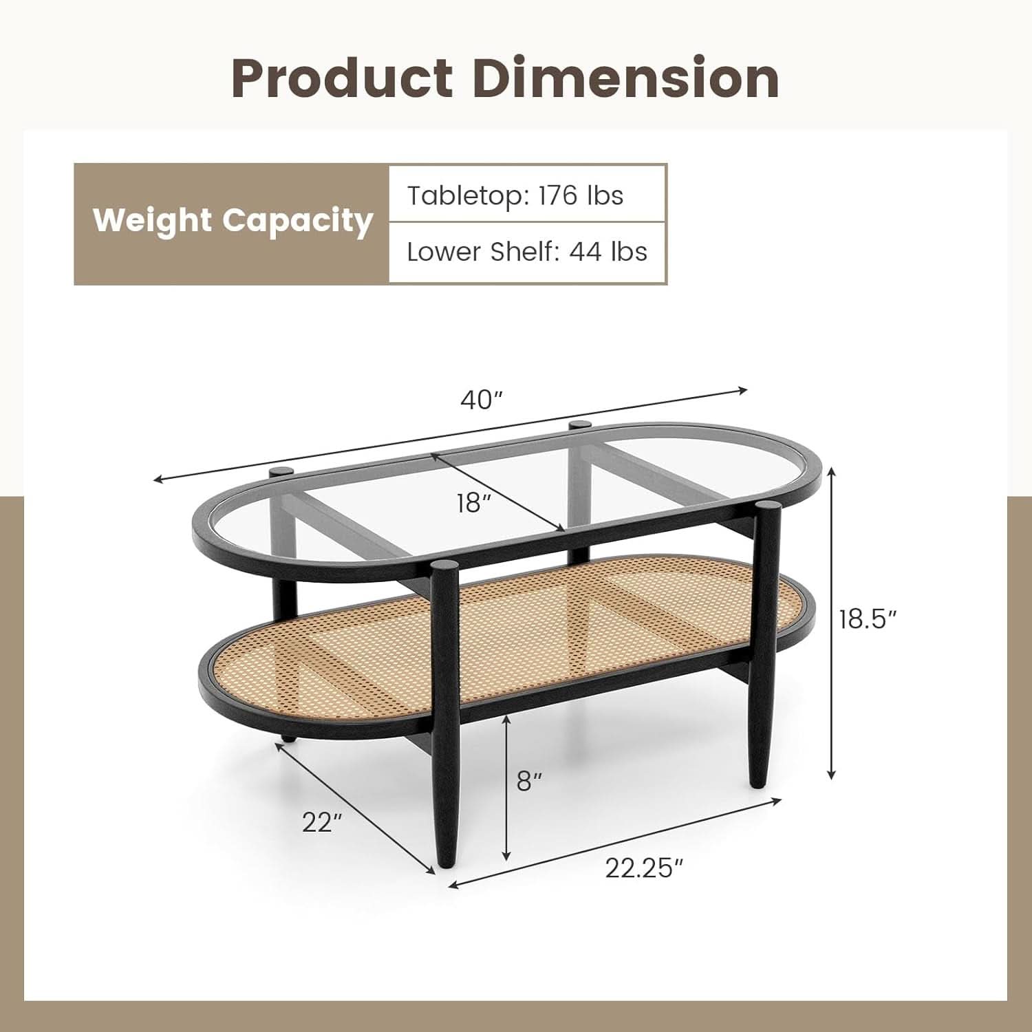 Rattan Coffee Table 40 Inch Premium Acacia Wood Finish-2