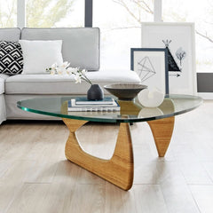 Mid Century Glass Top End Table With Light Walnut Finish-2