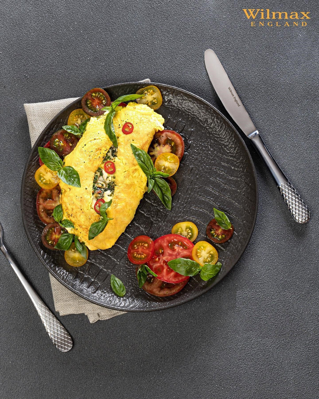 Black Porcelain Slate look Round Plate / Platter With Crocodile Skin Texture 13" inch | 33 Cm-1