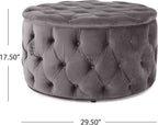 Grey Velvet Button Tufted Diamondlike Stitch Ottoman-2
