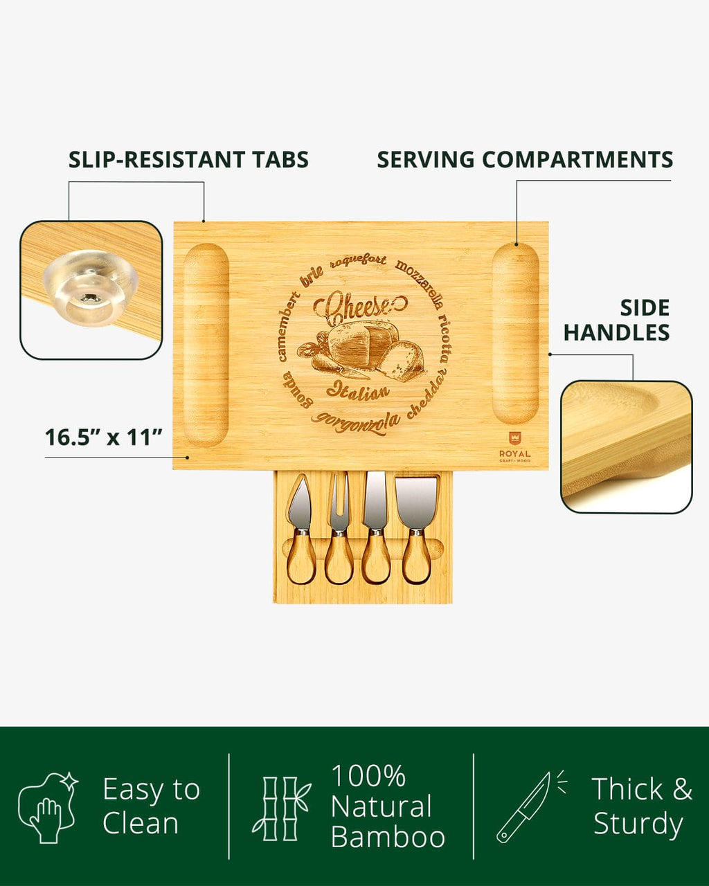 Cheese Board w/knives, 16.5"x11"-1