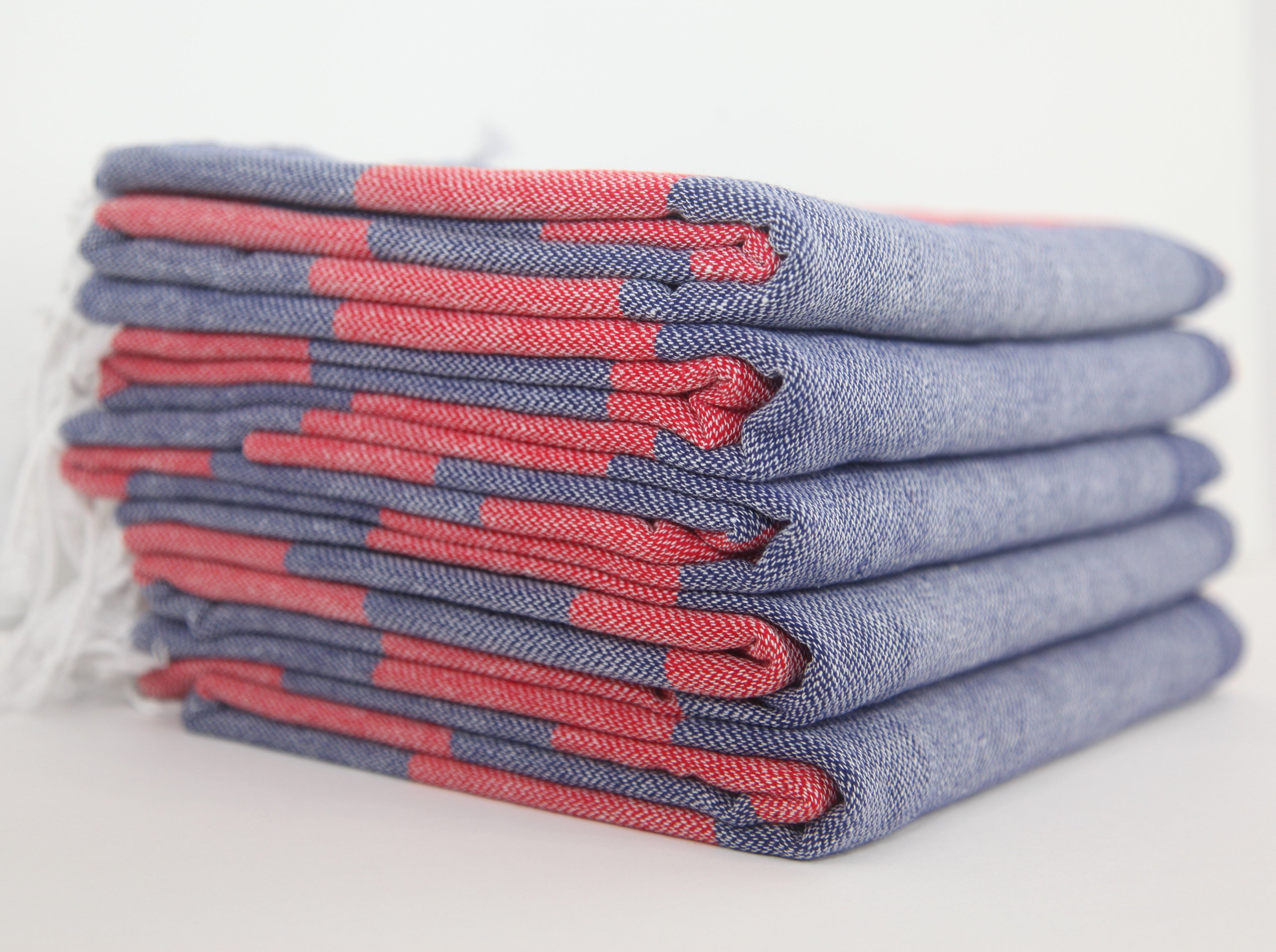 MONACO RED NAVY STRIPE TURKISH TOWEL-2