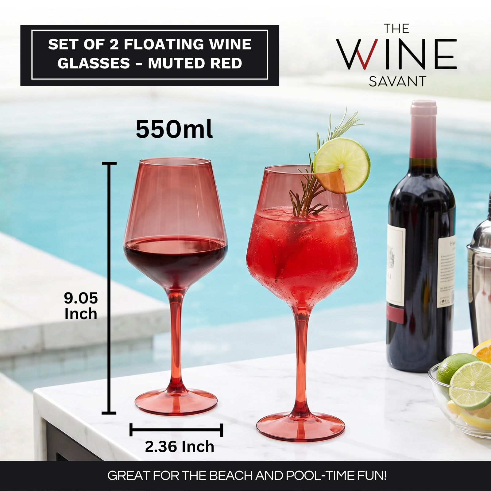 Floating Wine Glasses for Pool - Set of 2-15 OZ (Muted Red)-1