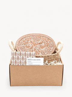 Bread Warmer & Basket Gift Set with Tea Towel - Garden Oval