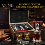 Japanese Crystal Whiskey Decanter Set in Wooden Storage Box