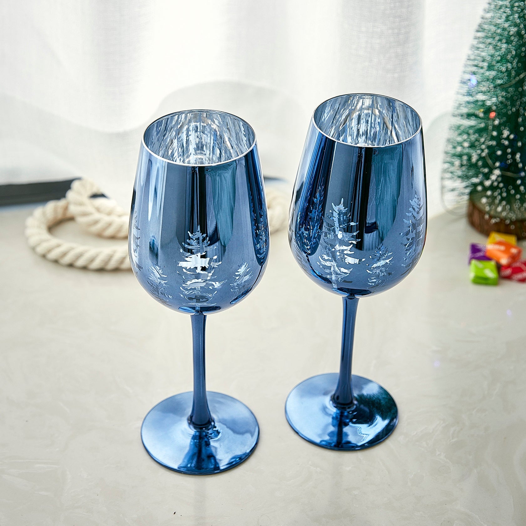 Crystal Christmas Tree Stemmed Wine & Water Glasses - Set of 2-2