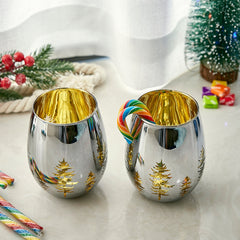 Crystal Christmas Tree Stemless Wine & Water Glasses - Set of 2