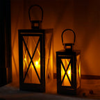 17.5''&24.5'' H Metal Decorative Candle Holders Rustic Hanging Lantern(Set of 2)-2