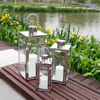 19''&15''&12'' H Stainless Steel Metal Candle Lantern  Candle Holder with Clear Glass Panels(Set of 3)-4