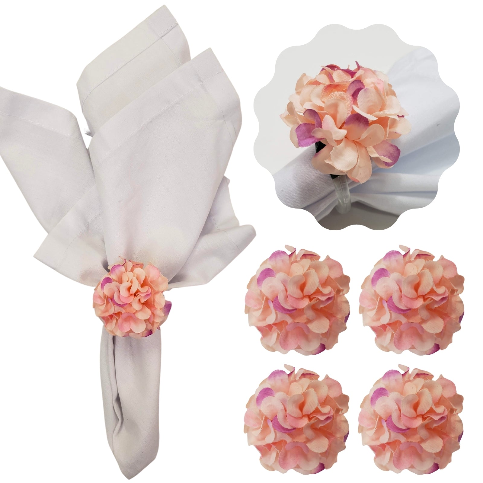 Charlo's Set of 4 Light Pink Flower Chrysanthemum Charm Napkin Rings for dining table decor-0