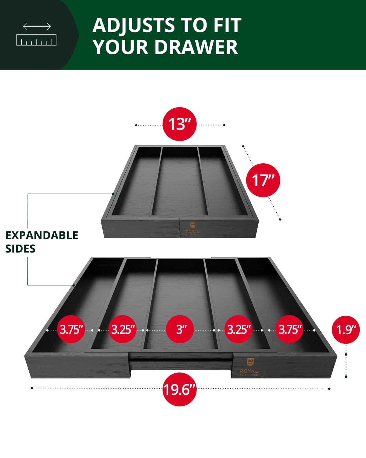 Utensil Drawer Organizer, Black (5 Slots)-2