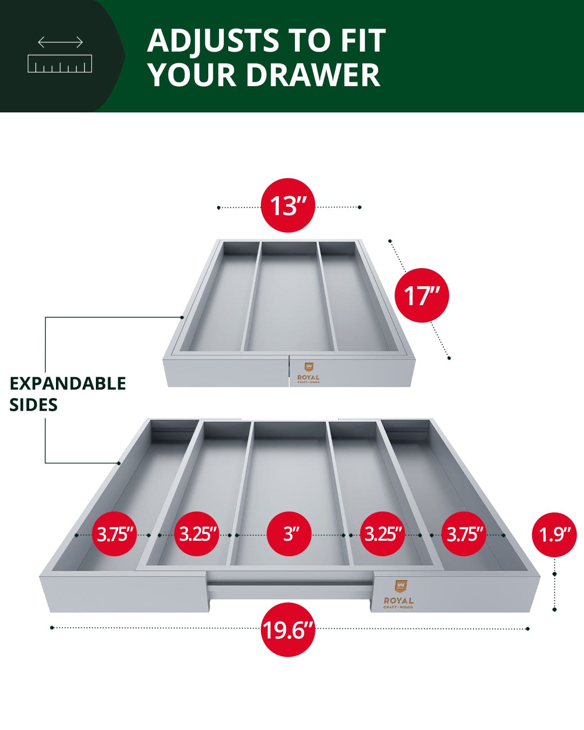 Utensil Drawer Organizer, Gray (5 Slots)-1