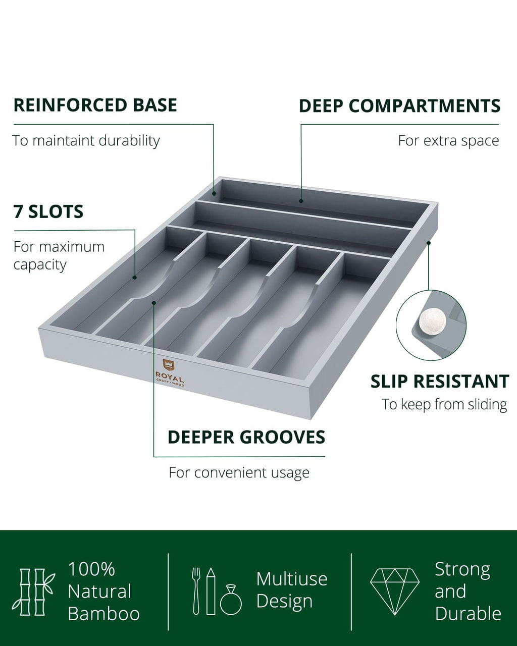 Basic Silverware Drawer Organizer, Gray-2