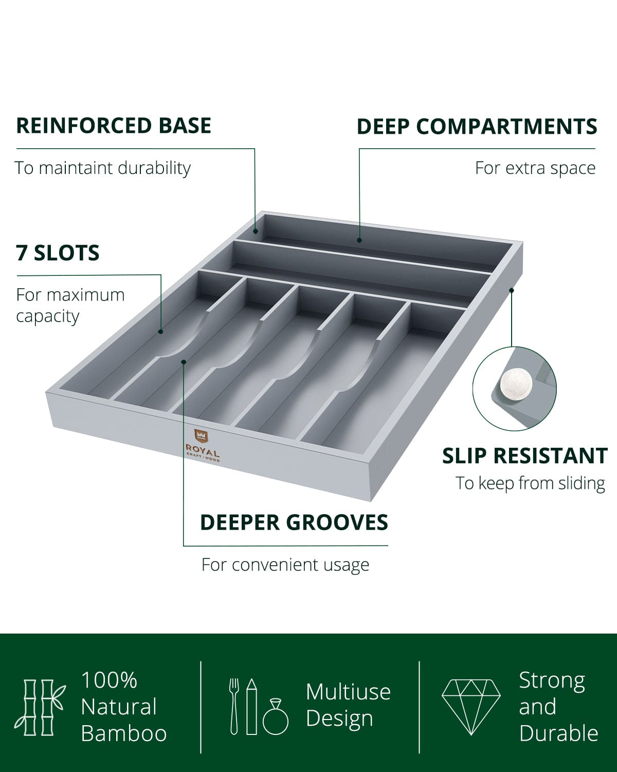 Basic Silverware Drawer Organizer, Gray-2