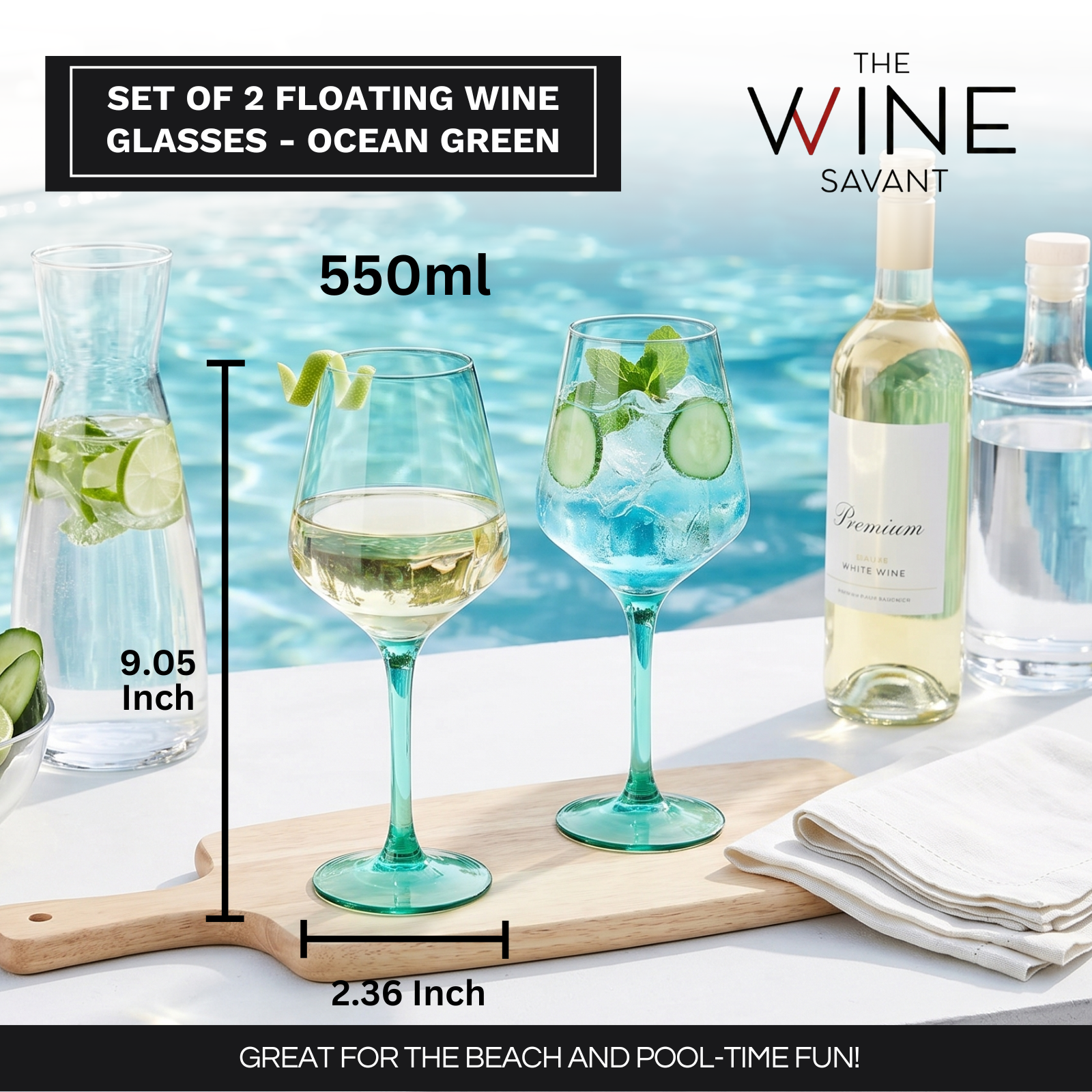 Floating Wine Glasses for Pool - Set of 2-15 OZ (Green)-1