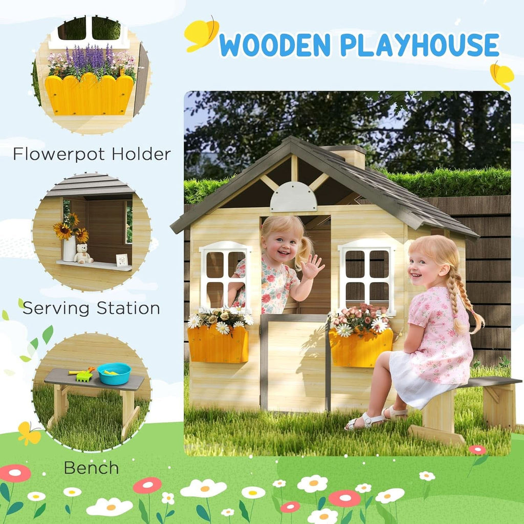 Wooden Outdoor Play house With Working Door Windows-3