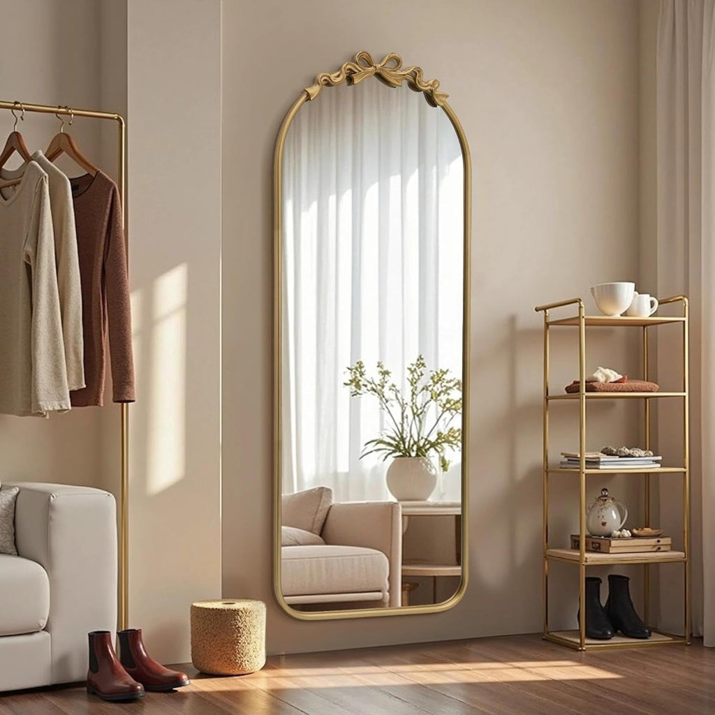Arched Floor Mirror 21x56 Gold Baroque Reflections-0