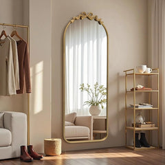 Arched Floor Mirror 21x56 Gold Baroque Reflections-0