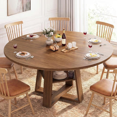 Chestnut Expandable Round Dining Table With Storage-0